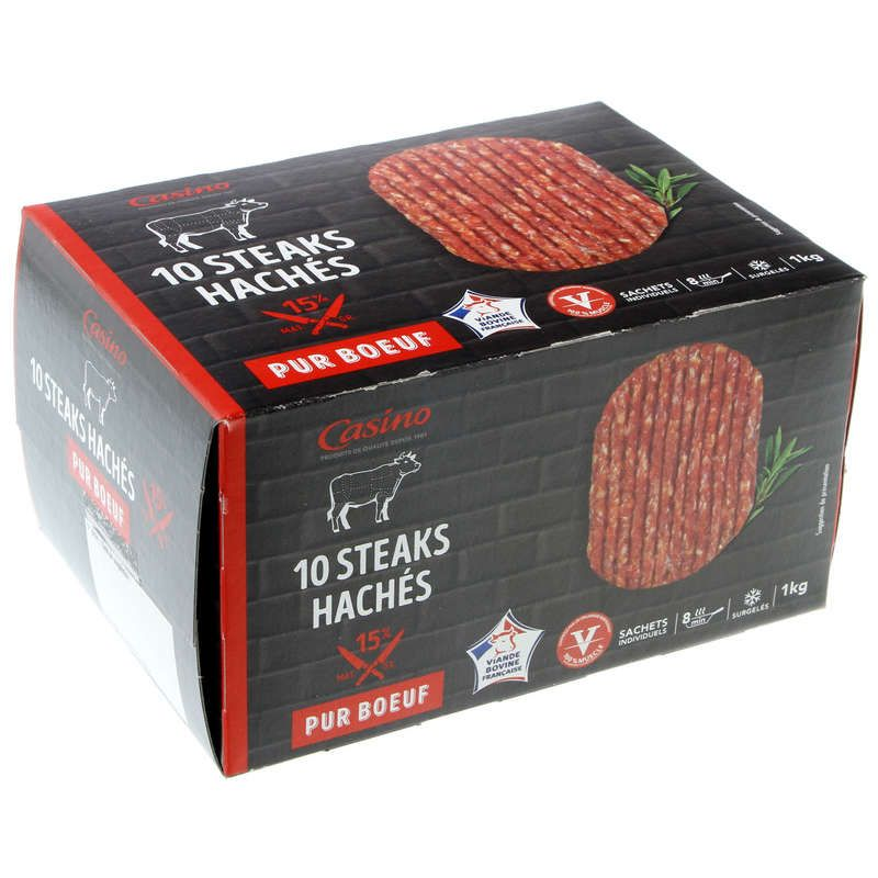 Casino Steaks Hâchés - Pur Bœuf - 15% M.G. - x10 - 1kg