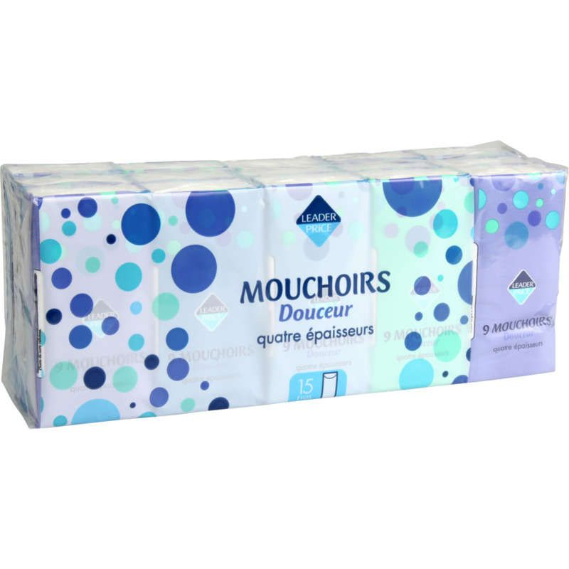 Leader Price Mouchoirs blancs Douceur Quatre Epaisseurs Etuis x15
