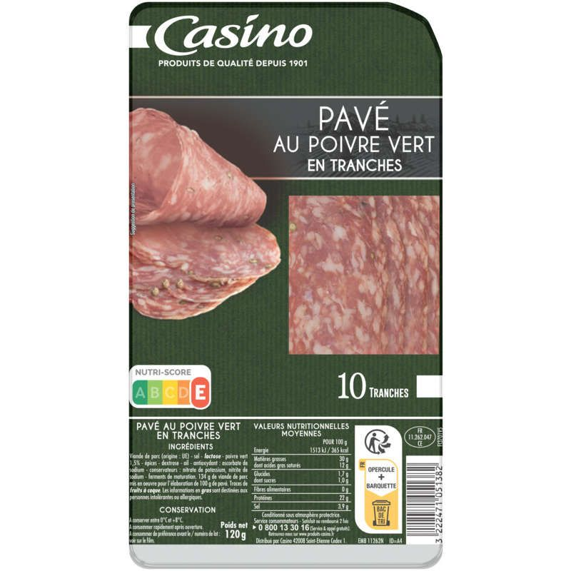 Casino Saucisson Sec - Au Poivre Vert - 10 Tranches - 120G
