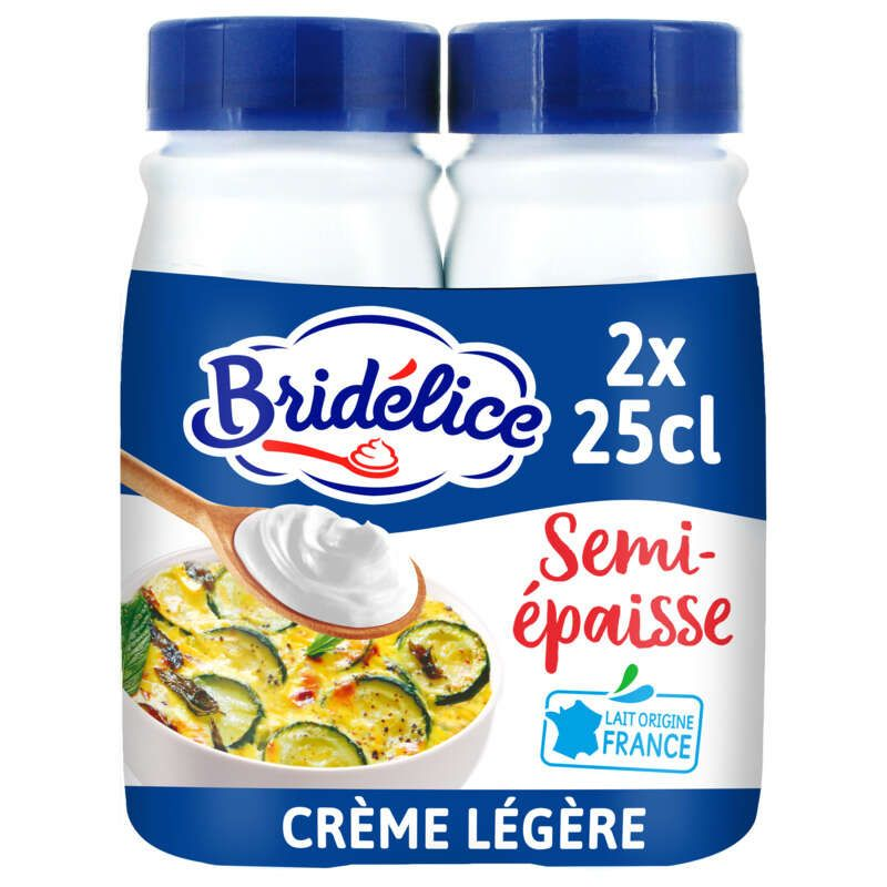 Bridélice Crème UHT Semi-épaisse Légère 18% Mg Bouteilles 2x25cl