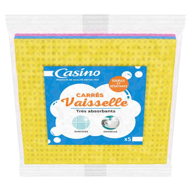 Casino Carrés vaisselle - Très absorbants - Eponges - x5
