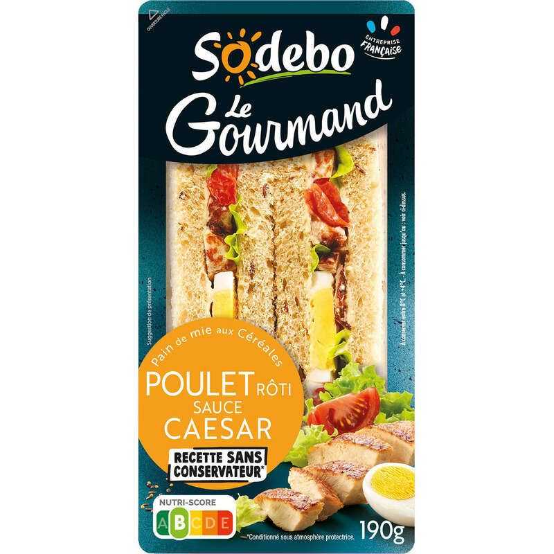 Sodebo Sandwich Gourmand club céréales Poulet caesar 190g
