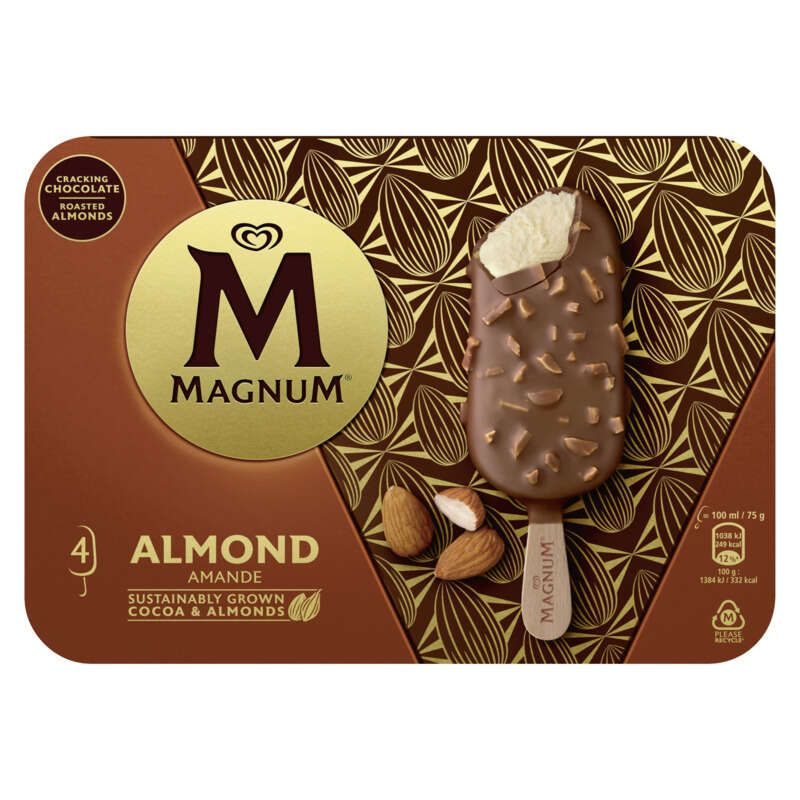 Magnum Glace bâtonnet amande 4x100ml - 300g