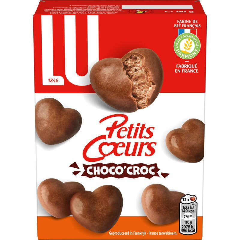 Lu Petits Cœurs Choco'Croc Biscuits enrobés Chocolat au Lait 90g