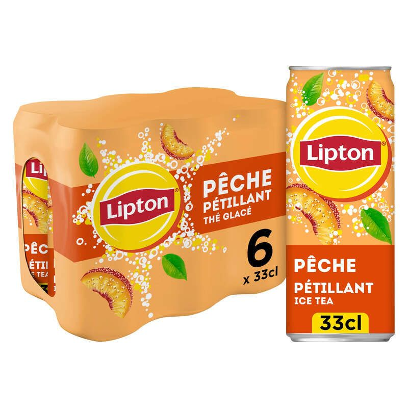 Lipton Ice Tea Thé Glacé Pétillant Saveur Pêche 6x33cl