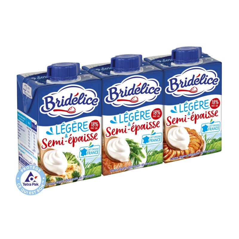 Bridélice Crème Uht Semi-épaisse Légère 18% Mg Briques 3x20cl