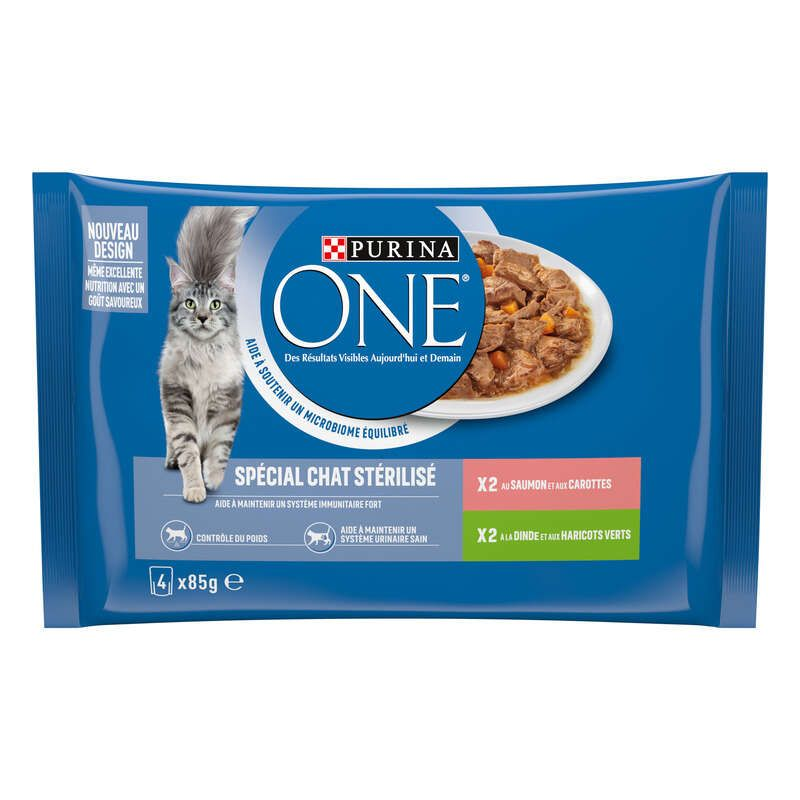 Purina One Pâtée Chat stérilisé au saumon et dinde 4x85g