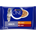 Purina One Pâtée Chat Adulte Poulet, Bœuf - 4x85g