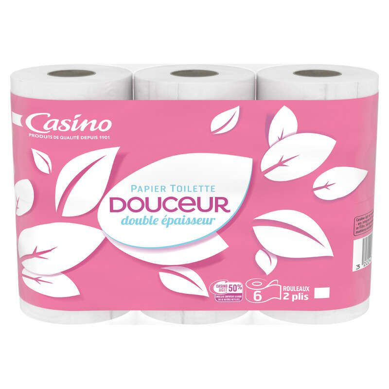 Casino Papier Toilette - Douceur - Double Épaisseur - Blanc - x6
