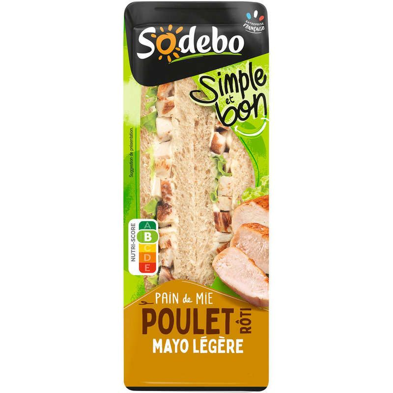 Sodebo Sandwich pain complet poulet rôti mayo légère 145g