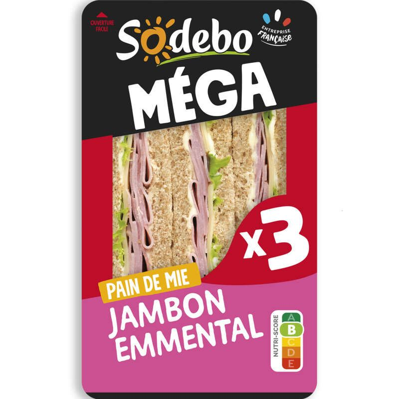 Sodebo Sandwich Méga club complet jambon emmental 230g