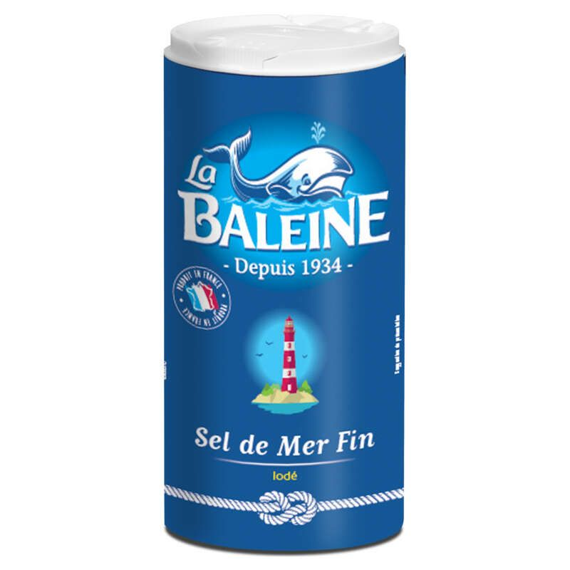 Baleine sel fin iodé et fluoré la bouteille de 550g