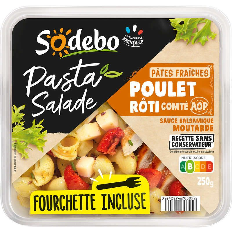 Sodebo Pasta Salade Pâtes Fraiches Poulet Rôti Comté Aop Tomates Marinées 250g