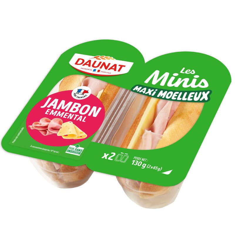 Daunat Sandwich le mini jambon emmental, pain nature 130g