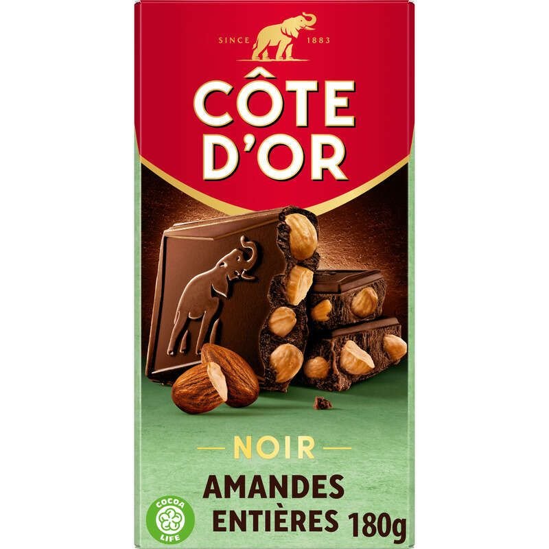 Côte D'Or Tablette Chocolat Noir Aux Amandes Entières 180g
