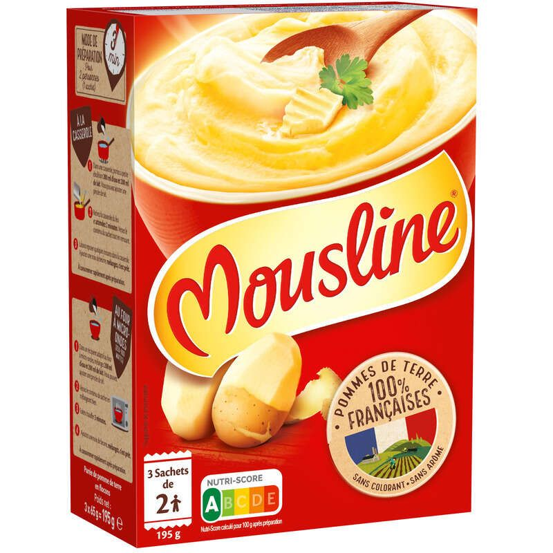 Mousline Purée Nature de Pommes de Terre Françaises Sachet x3 - 195g