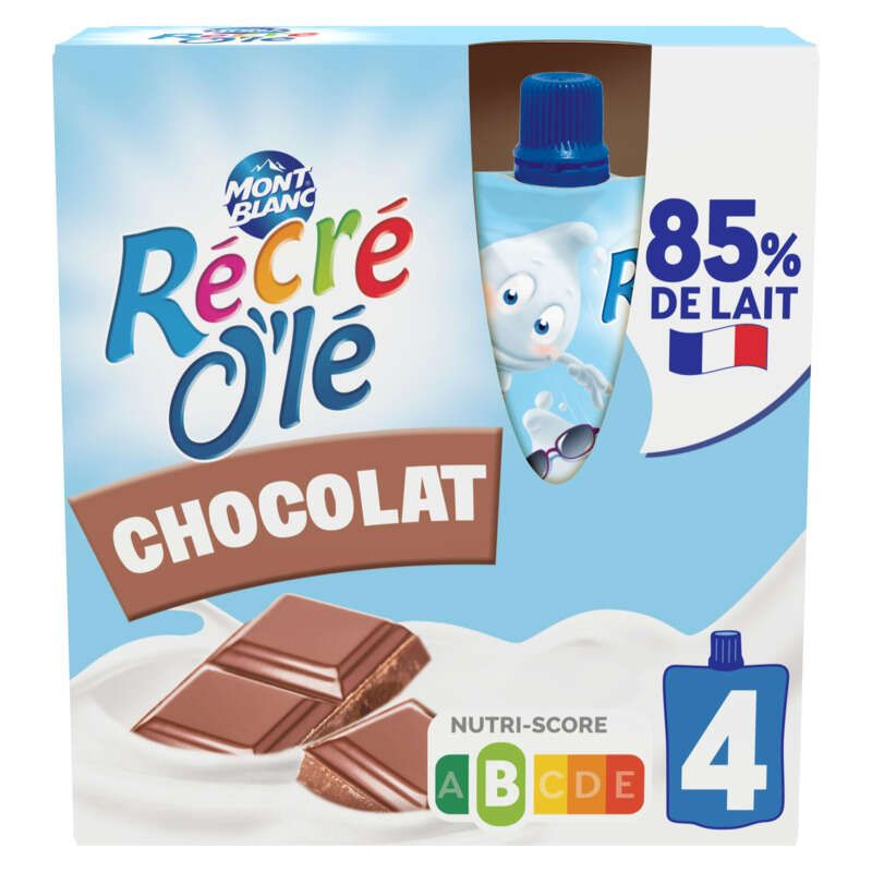 Récré O'lé Goûter laitier Gourdes Chocolat 4x85g
