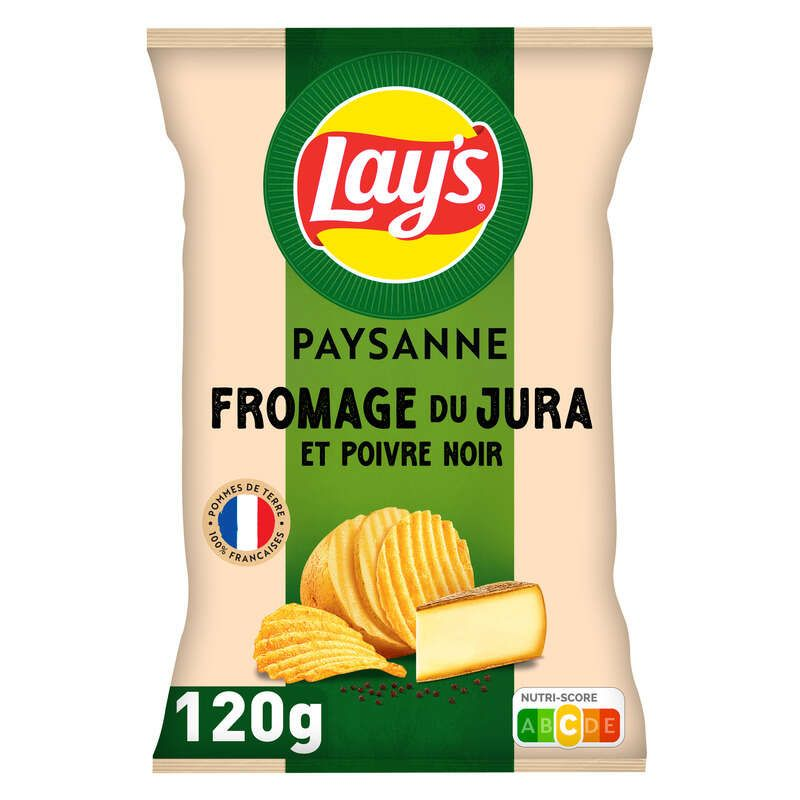 Lay's Chips Paysanne Saveur Fromage du Jura et Poivre Noir 120g