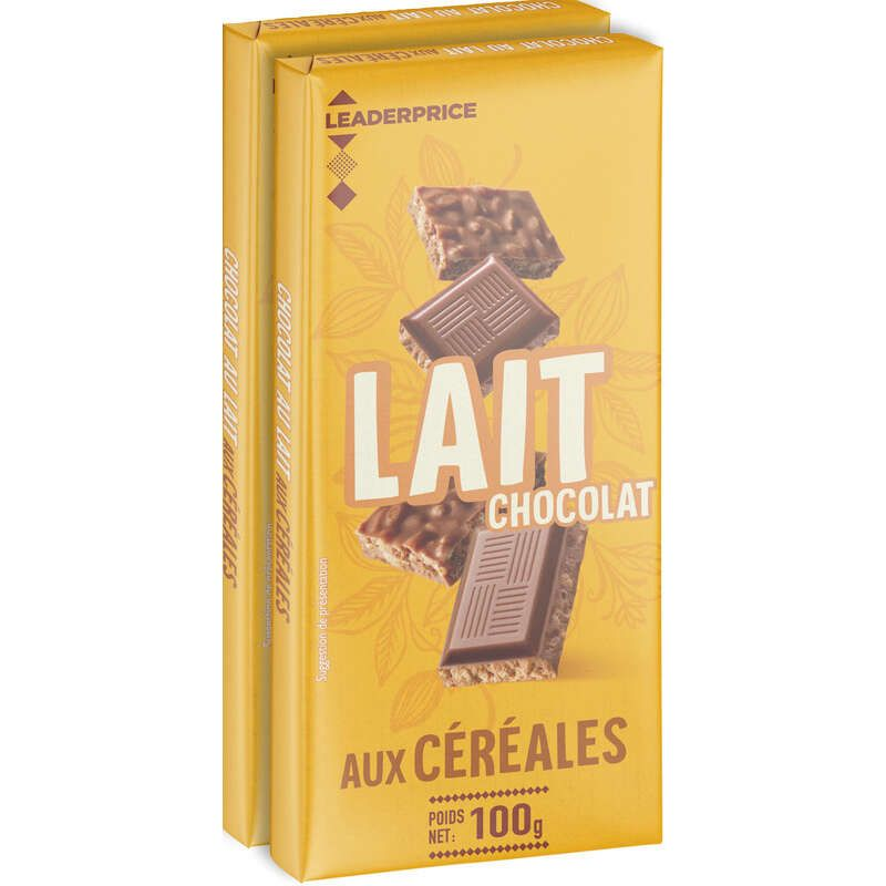 Leader Price Chocolat Au Lait Aux Céréales 2x100g