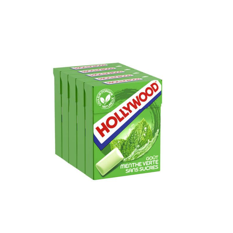 Hollywood Chewing-gum sans sucres avec édulcorants - Parfum menthe verte 5x14g