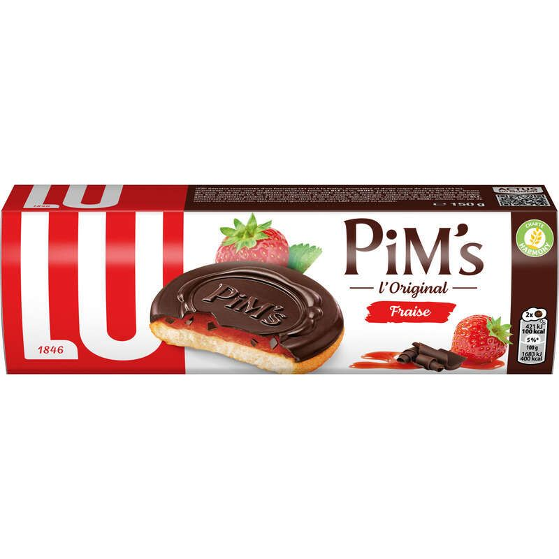 Lu Pim's Biscuits génoise Fraise et nappage Chocolat 150g