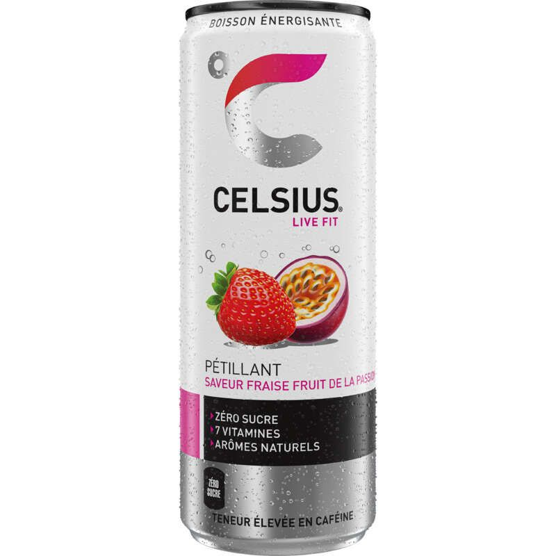 Celsius Boisson énergisante fraise fruit de la passion core sleek 35.5cl